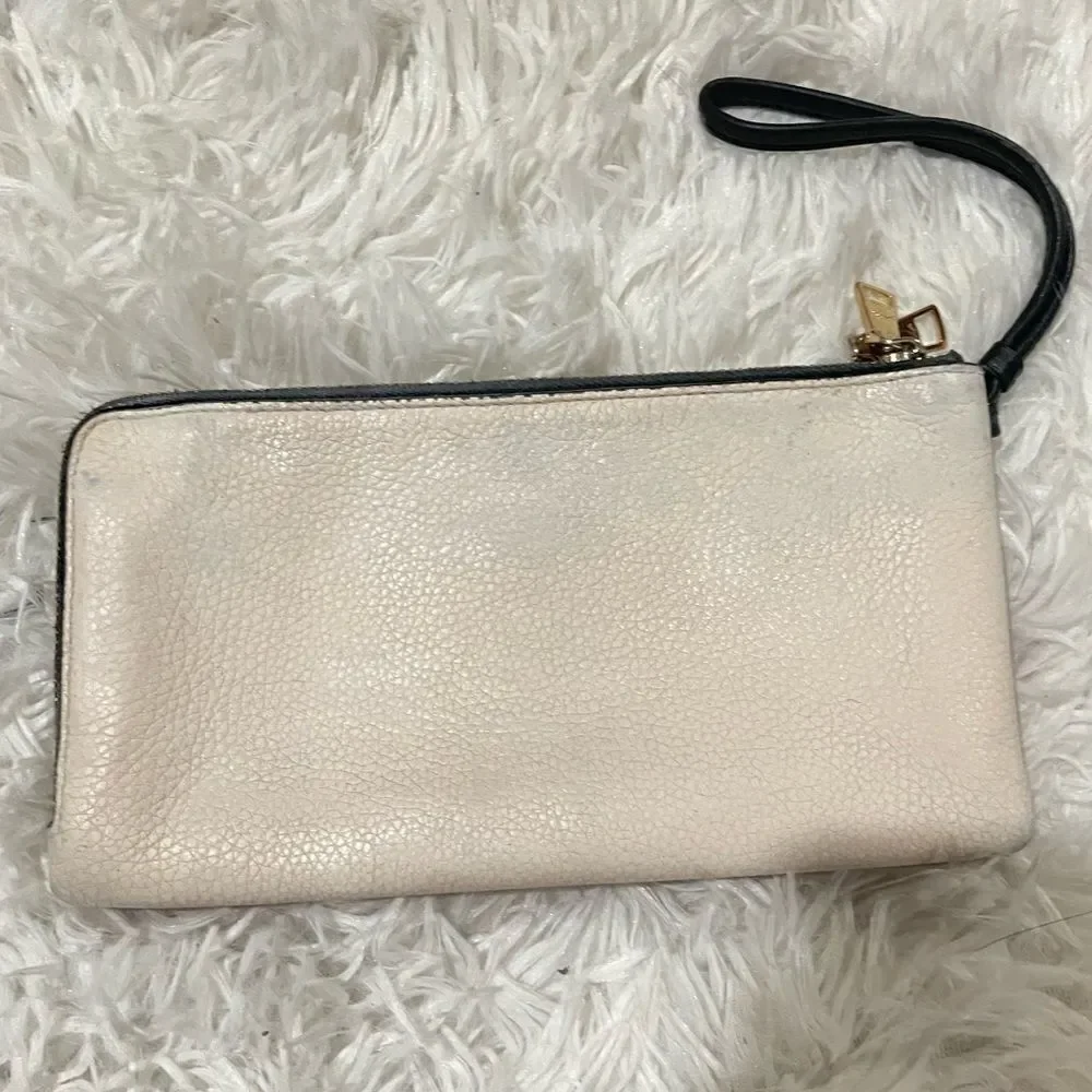 Coach Color Block Rouge Creme Pebbled Leather Large Double Zip Wristlet Wallet